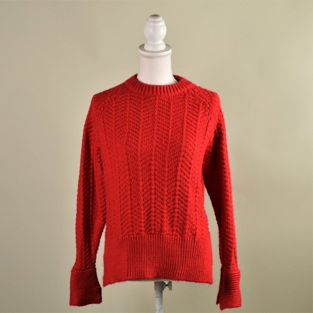 H&M Chunky Red Cable Knit Crew-Neck Sweater